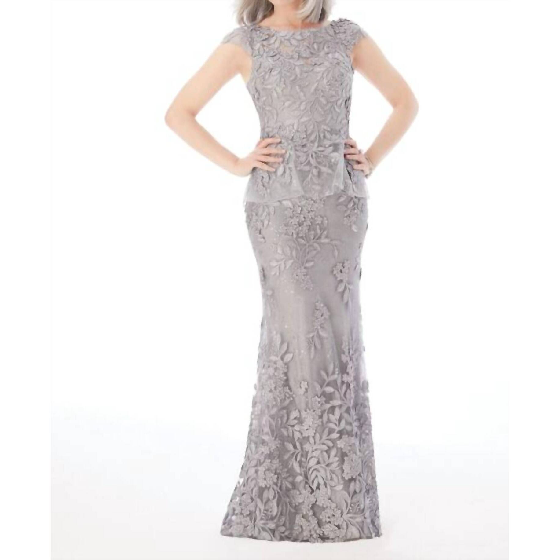 New Morilee Floral Appliques Mermaid Gown In Silver
